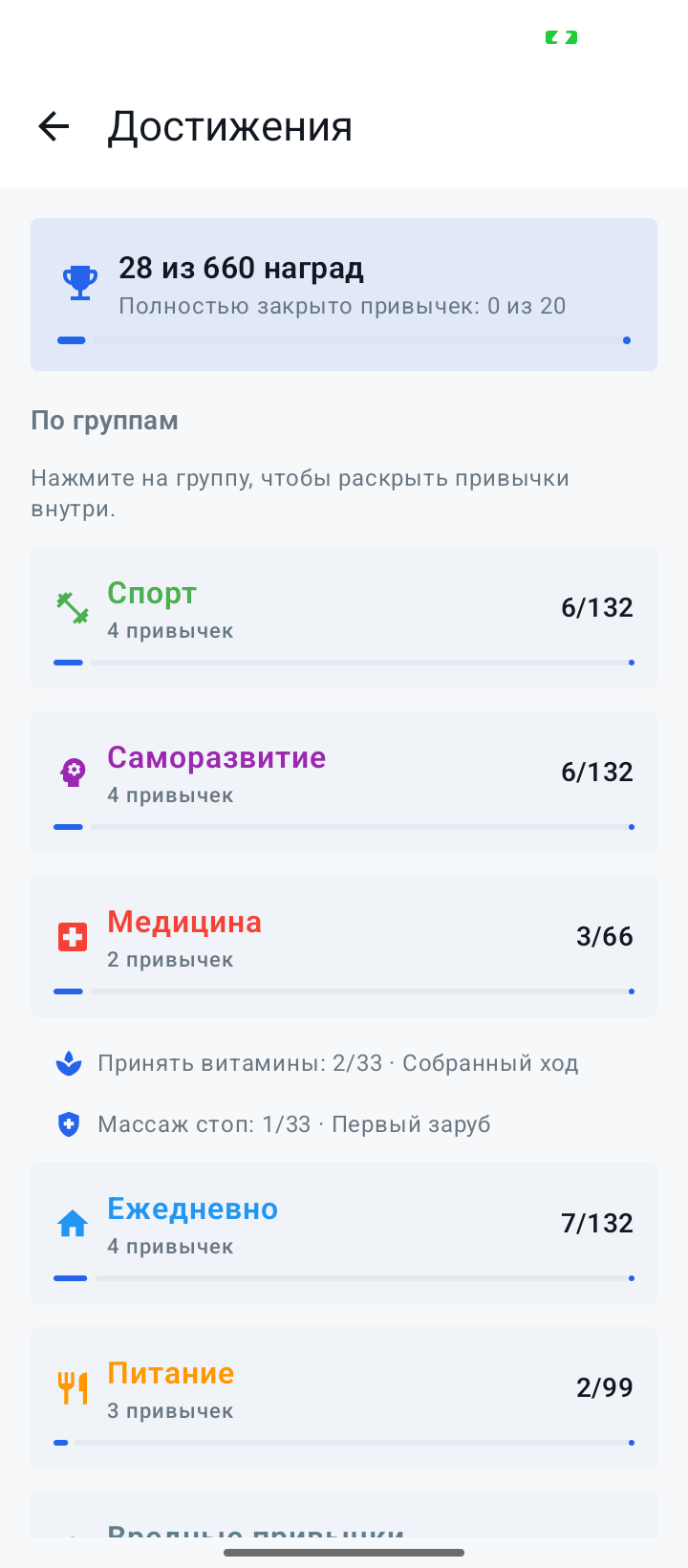 Достижения и серии привычек